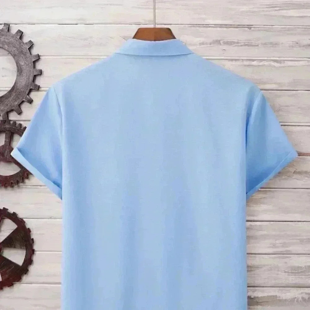 Blue Basic Men's Button Up Shirt - Picture 3 of 6